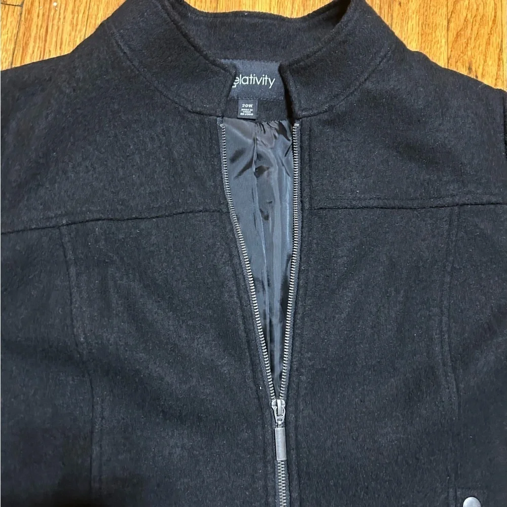Relativity Black Jacket Coat Top Zip Front Lined Women's Size 20W Wool Blend